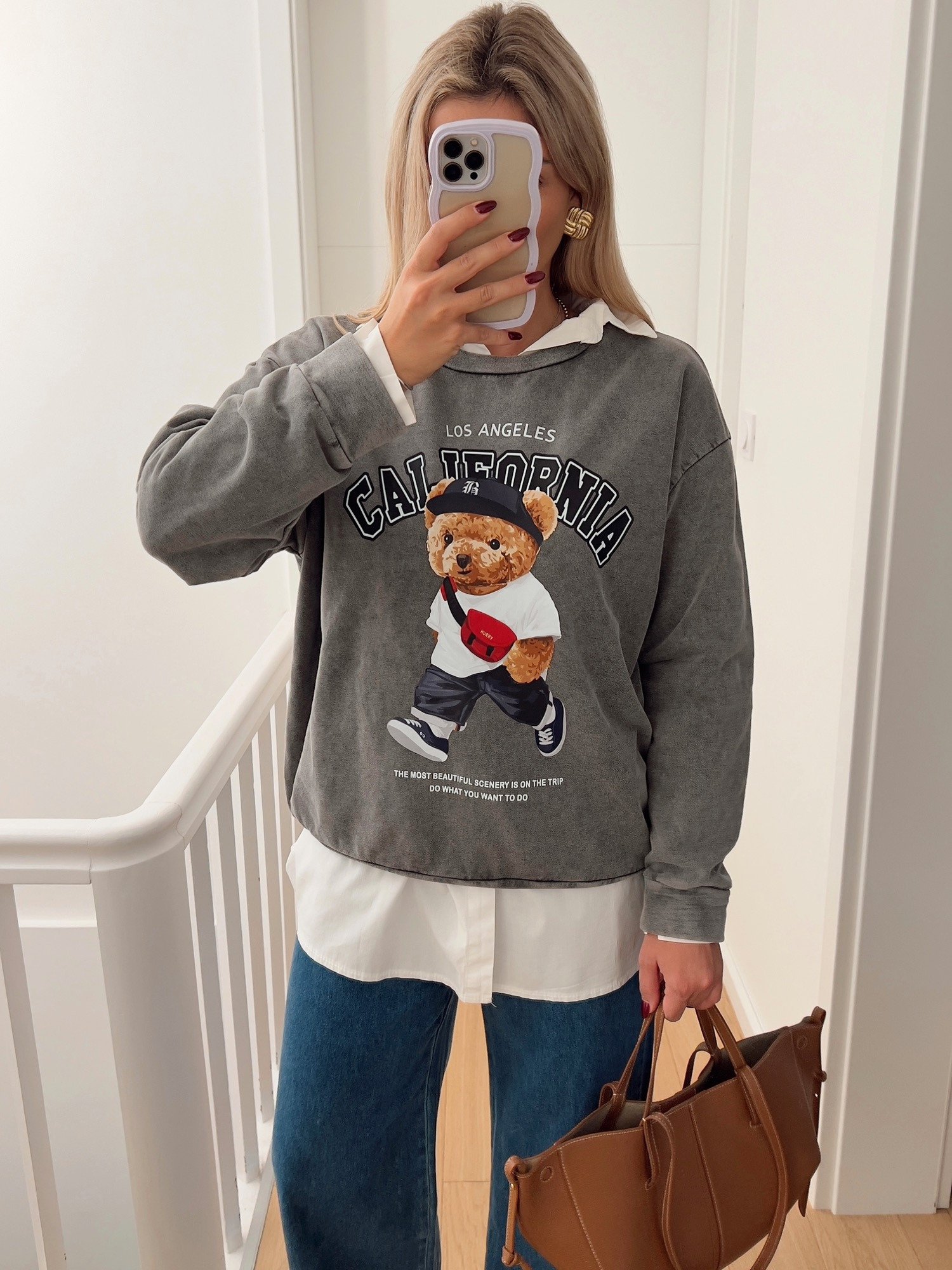 sweatshirt BEAR With California inscription bear grey Hello Moon Shop