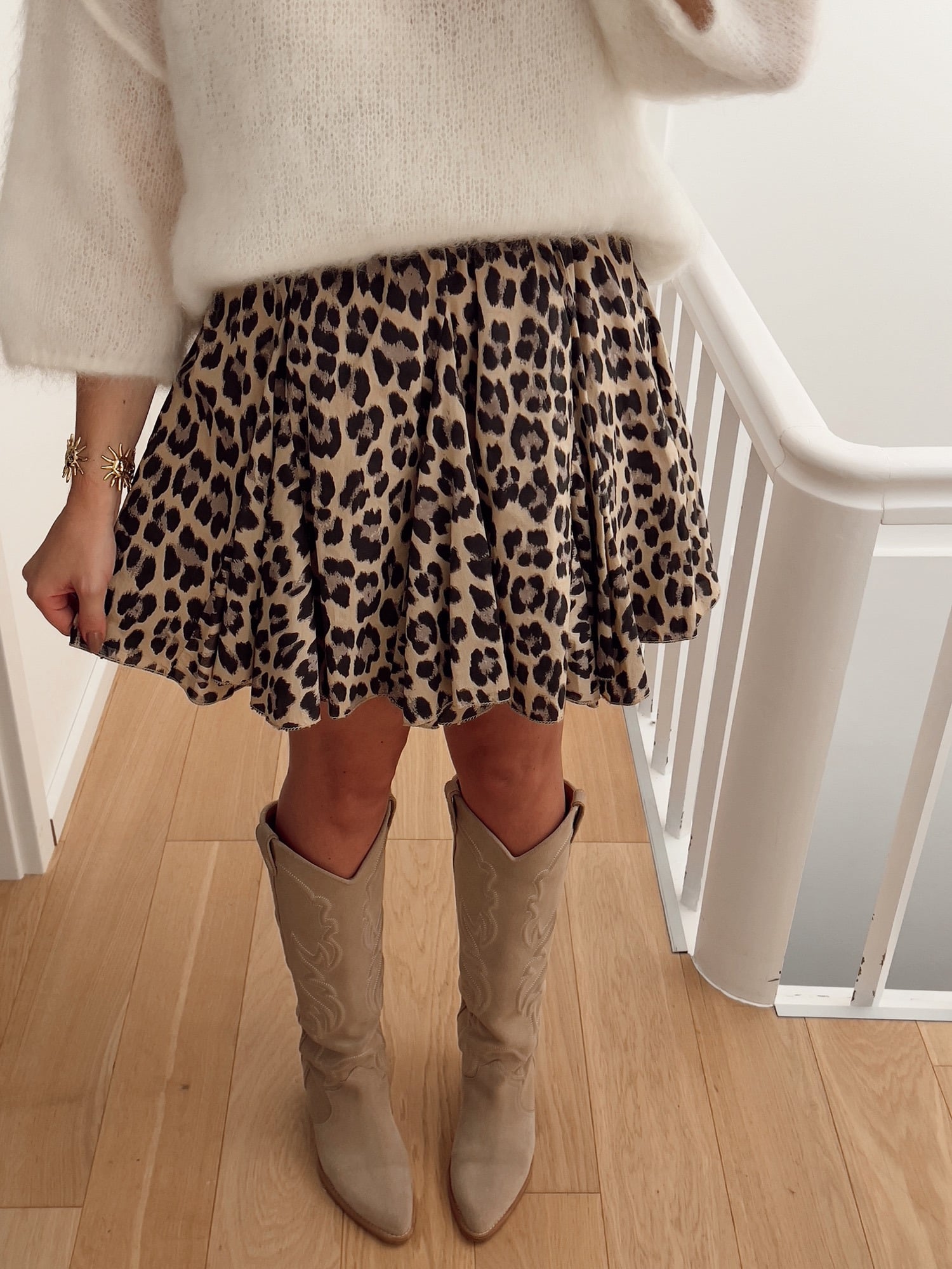 Jupe NALON Courte et évasée, léopard beige