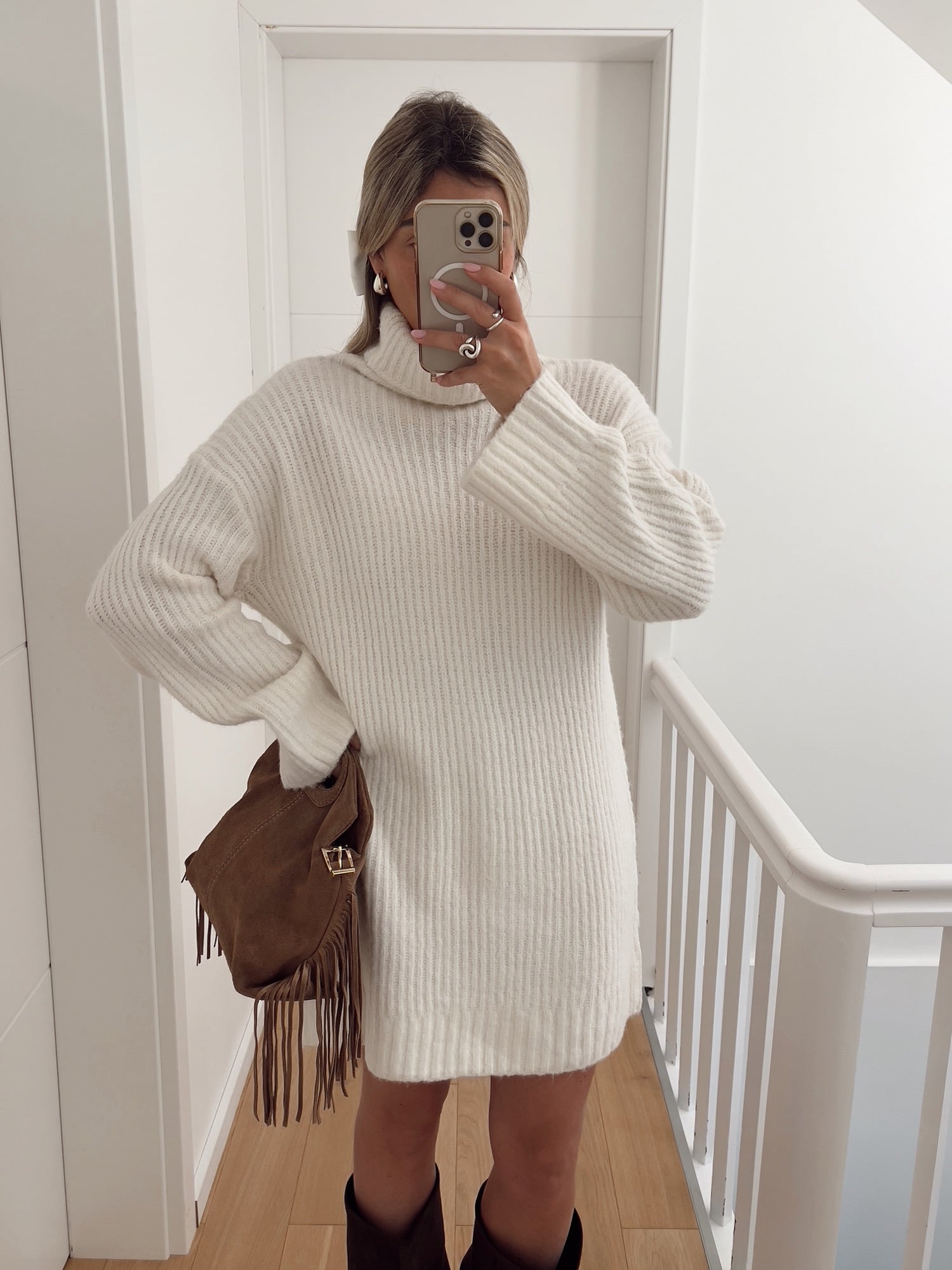 Robe RENATA Blanc, pull col roulé