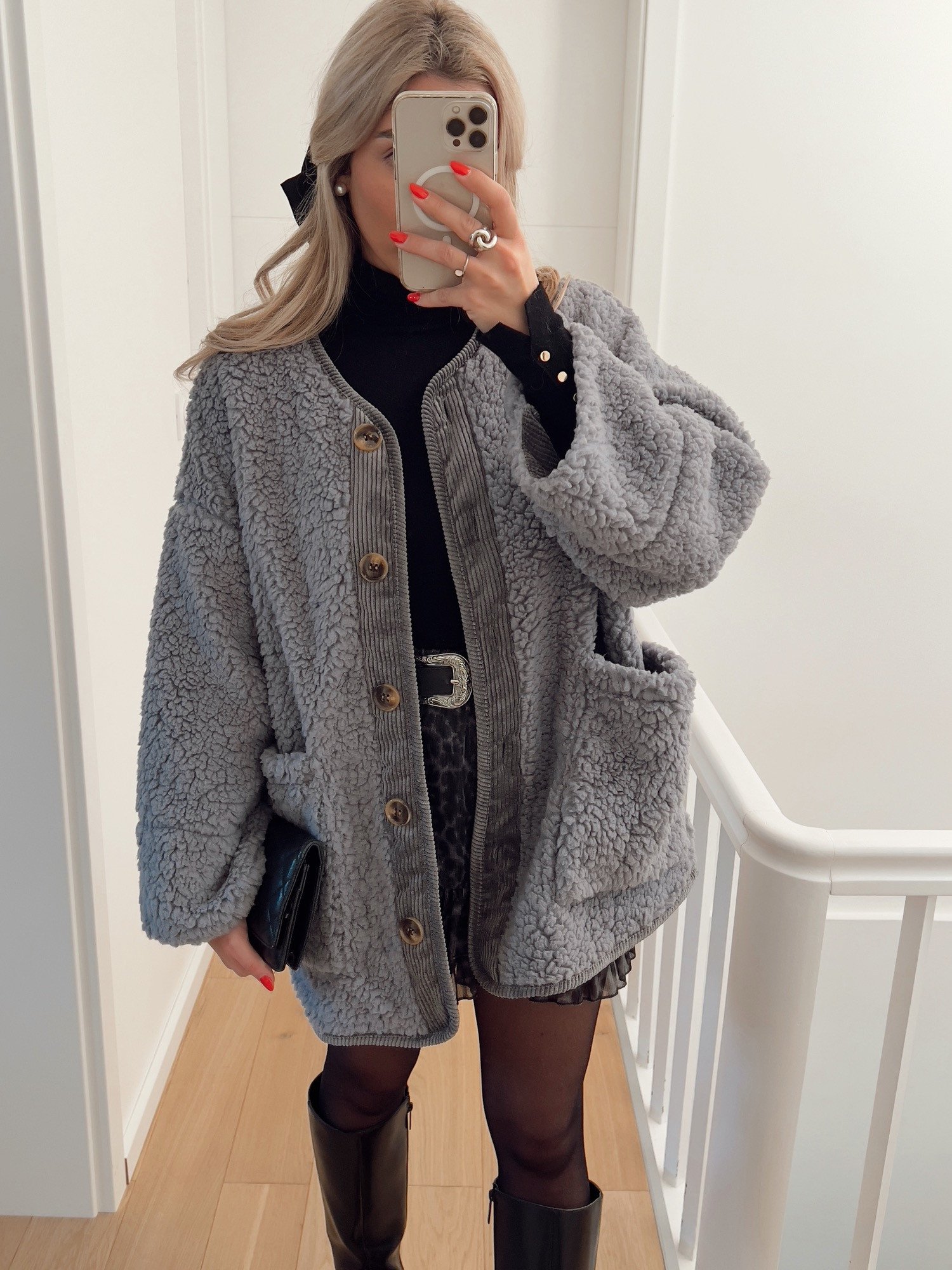 Grey sherpa cardigan cheap